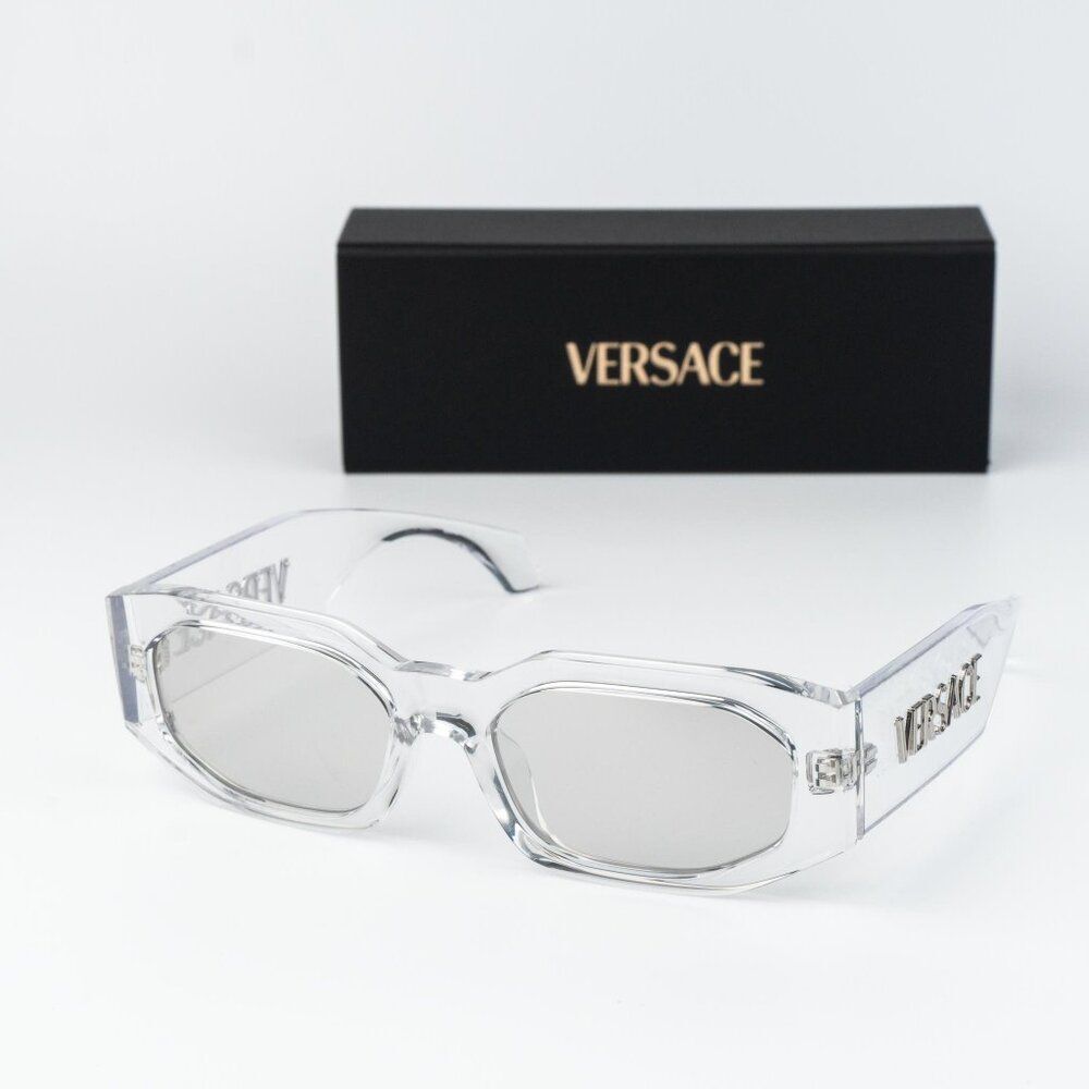 Versace Men Sunglasses Transparent Clear Mirror Silver Rectangle VE4489U 148/8V